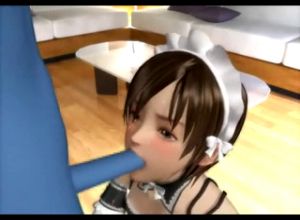 Крошка верхом на синем члене 3D